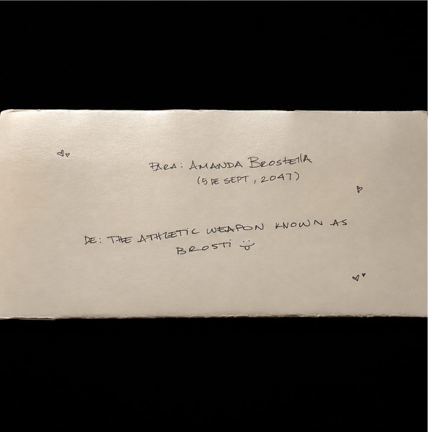 Carta escrita a mano dirigida a Amanda Brostella dentro de 21 años · fotografía de registro