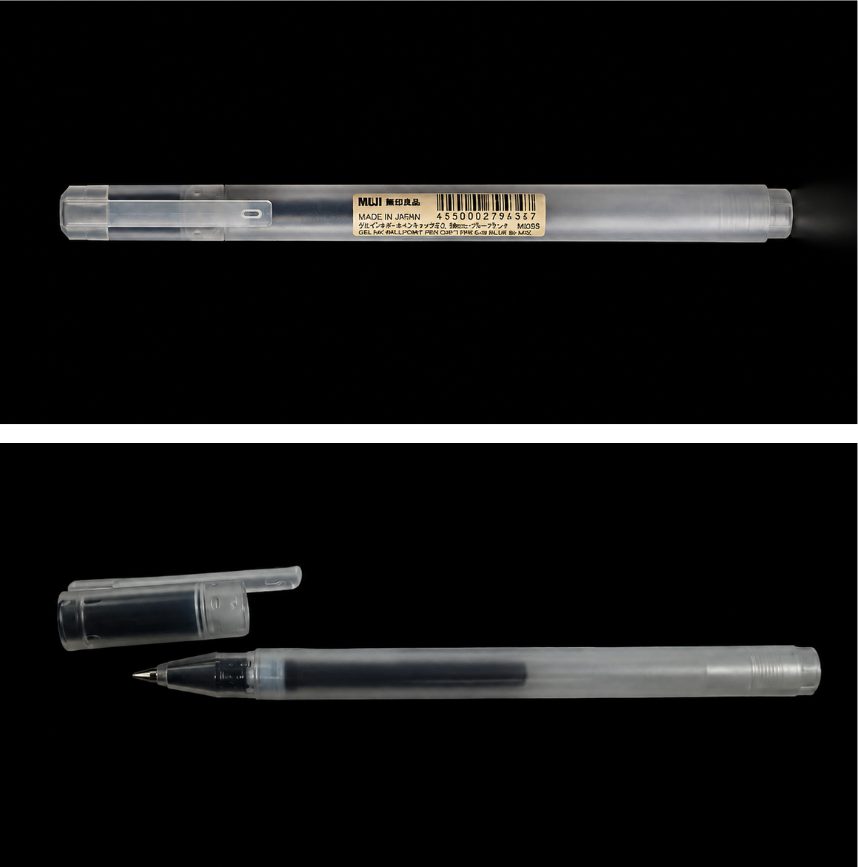 Bolígrafo MUJI de tinta negra · fotografía de registro