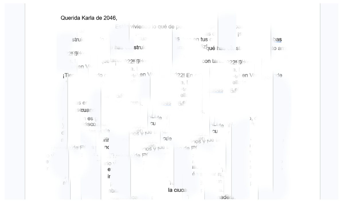 Carta a mi misma, de Karla Torres: el cuerpo del texto está cubierto por su autora