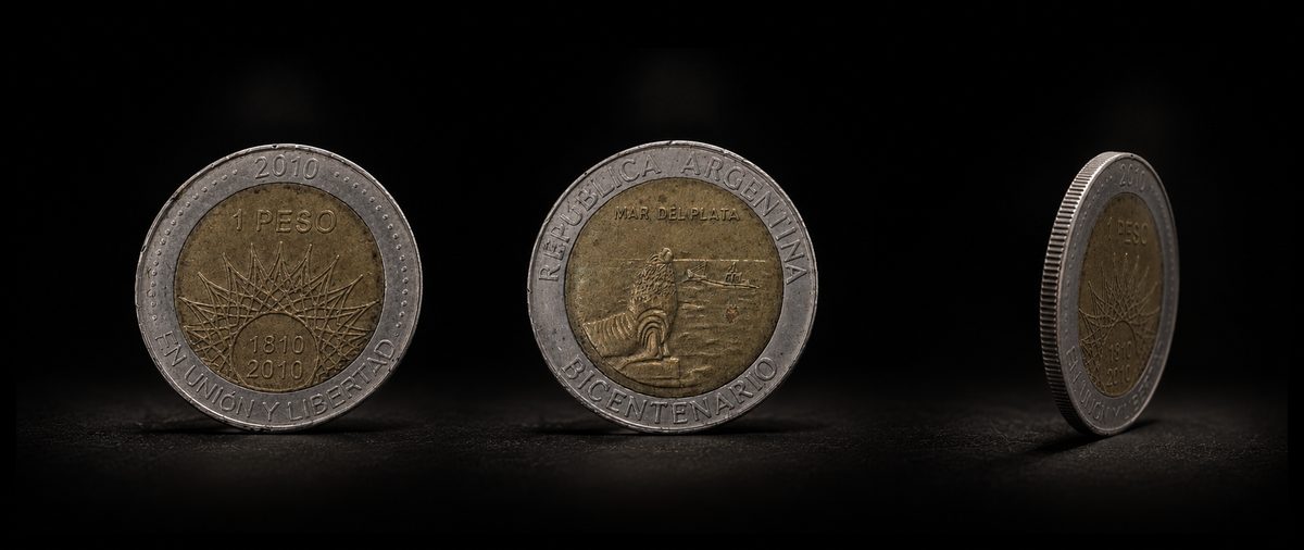 Moneda conmemorativa de 1 peso argentino — Bicentenario de la Revolución de Mayo · fotografía de registro